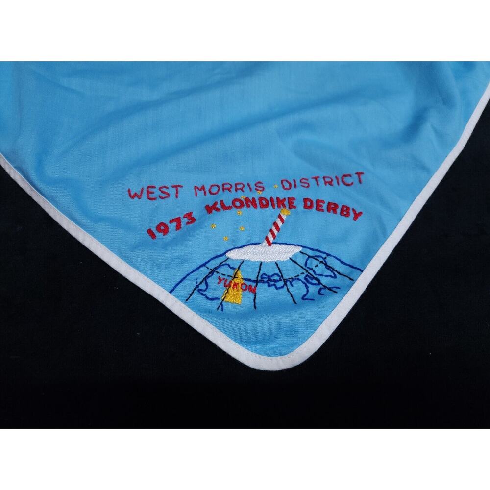 Vintage 1973 BSA Boy Scouts West Morris District Klondike Derby Blue Neckerchief